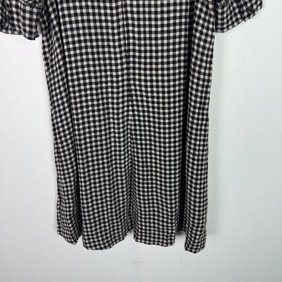 GANNI Gingham Crepe Mini Dress Mock Neck Black White EU Size 38 US Size 6 EUC - Picture 11 of 14